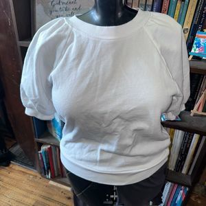 Z Supply white balloon sleeve S terry cropped shirt
